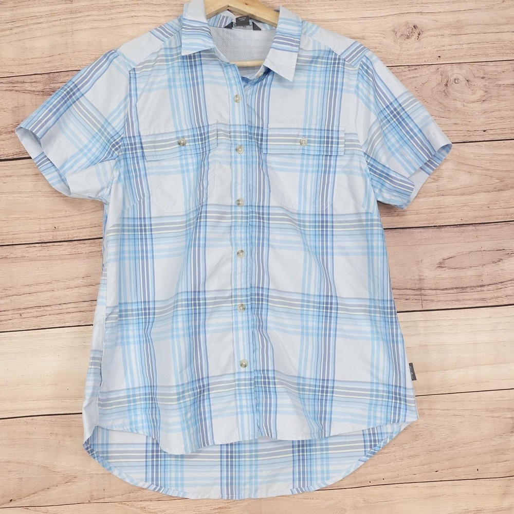 Eddie Bauer Shirt Mens M Blue Plaid Short Sleeve Button-Up Pockets Lightweight